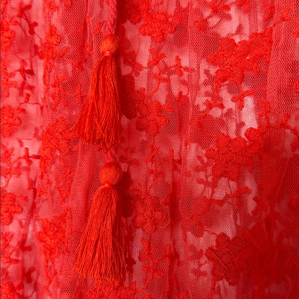 Free People red jubilee floral embroidered sheer peasant top size small - Picture 9 of 12